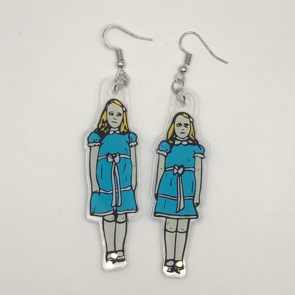 The Shining Twins Creepy Girls In Blue Novelty Drop Dangle Earrings - Picture 4 of 9